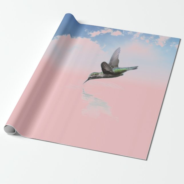 hummingbird and clouds wrapping paper (Unrolled)