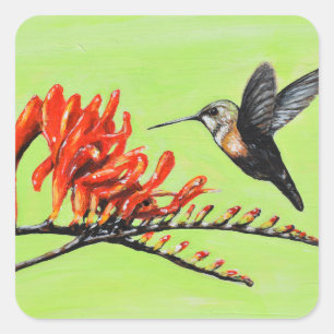 Hummingbird and Crocosmia Painting Square Sticker