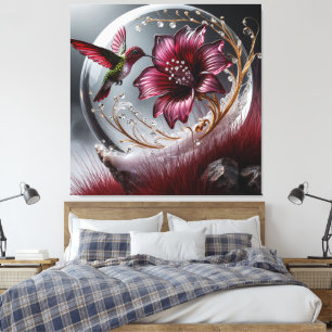 Hummingbird and Floral Details with Gem Accents Canvas Print