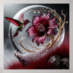 Hummingbird and Floral Details with Gem Accents Poster