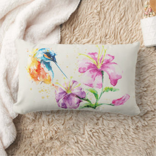Hummingbird and Floral Lumbar Pillow