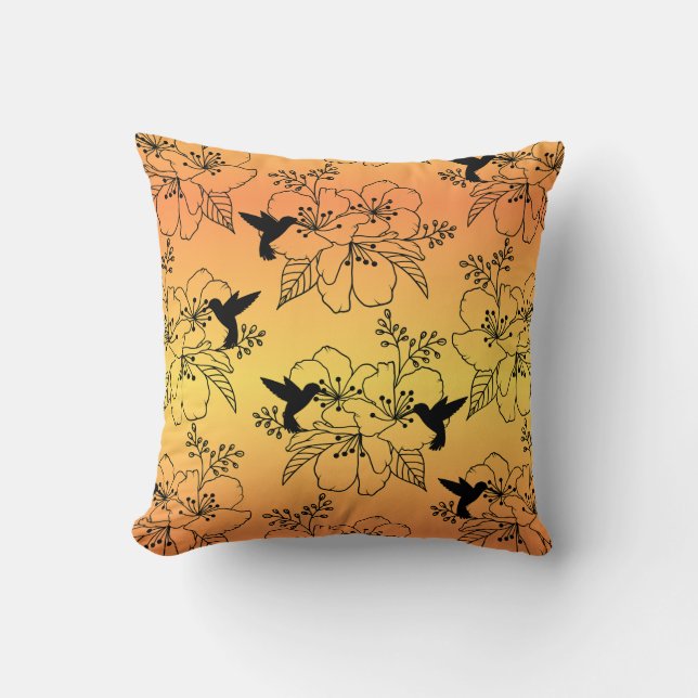 Hummingbird and Floral Pattern Cushion (Front)