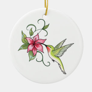 Hummingbird and Flower Ceramic Tree Decoration