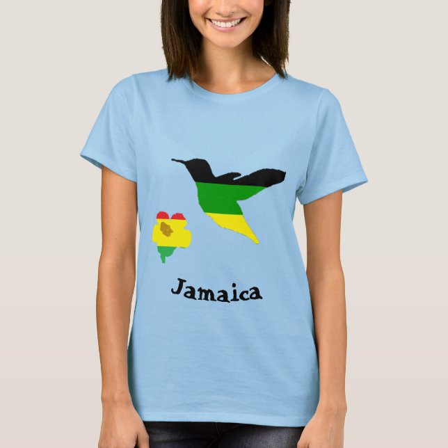 Hummingbird and flower in Jamaican and Rasta T-Shirt (Front)