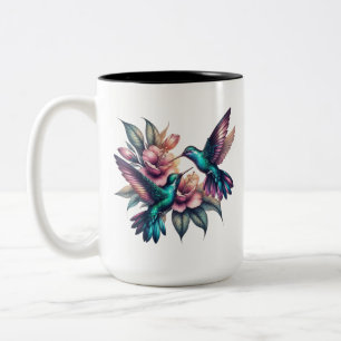 Hummingbird and flower Large Two-Tone Coffee Mug