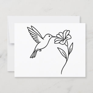 Hummingbird and Flower – Minimalist Black Line Art Postcard