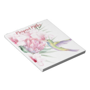 Hummingbird and flower personalised notepad