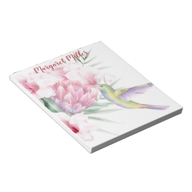 Hummingbird and flower personalised notepad (Angled)