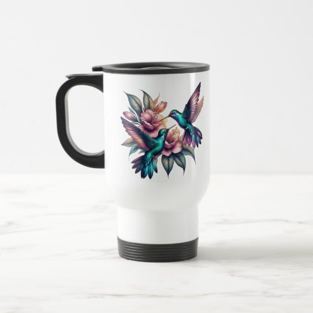 Hummingbird and flower travel mug (Left)