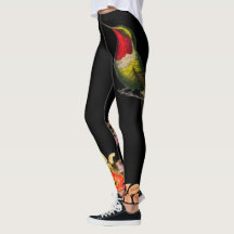 HUMMINGBIRD AND FLOWERS BLACK CUSTOM Leggings