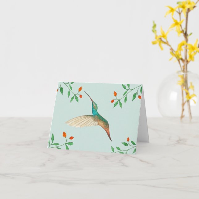 Hummingbird and Flowers Card (Yellow Flower)