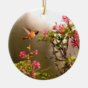 Hummingbird and Flowers Ceramic Tree Decoration