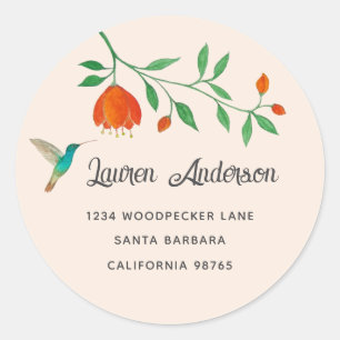 Hummingbird and Flowers Classic Round Sticker