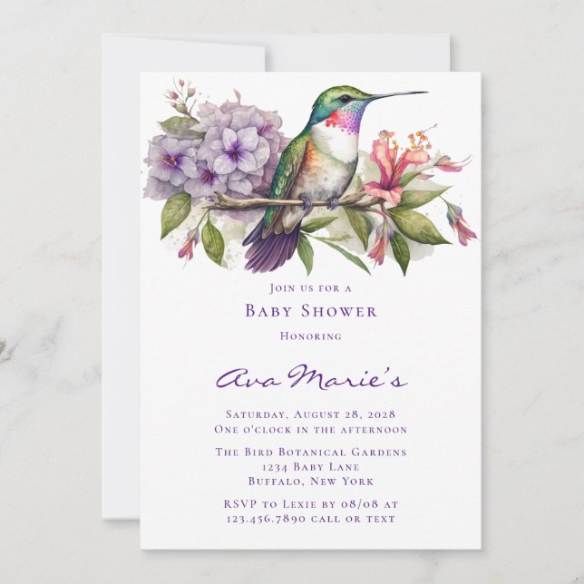 Hummingbird and Flowers Girl Baby Shower Invitation (Front)