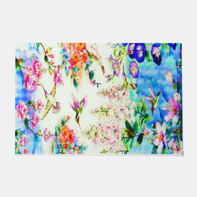 Hummingbird and Flowers Landscape Doormat (Front)
