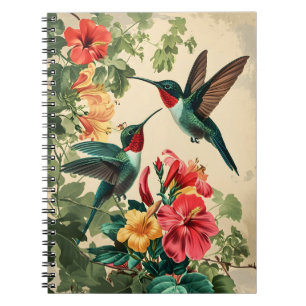 Hummingbird and Flowers: Vintage Postcard Notebook