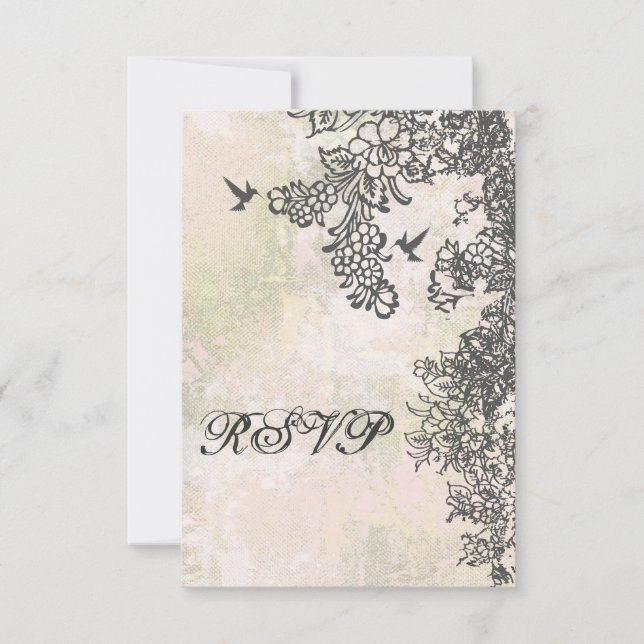 Hummingbird and Flowers Wedding RSVP Card (Front)