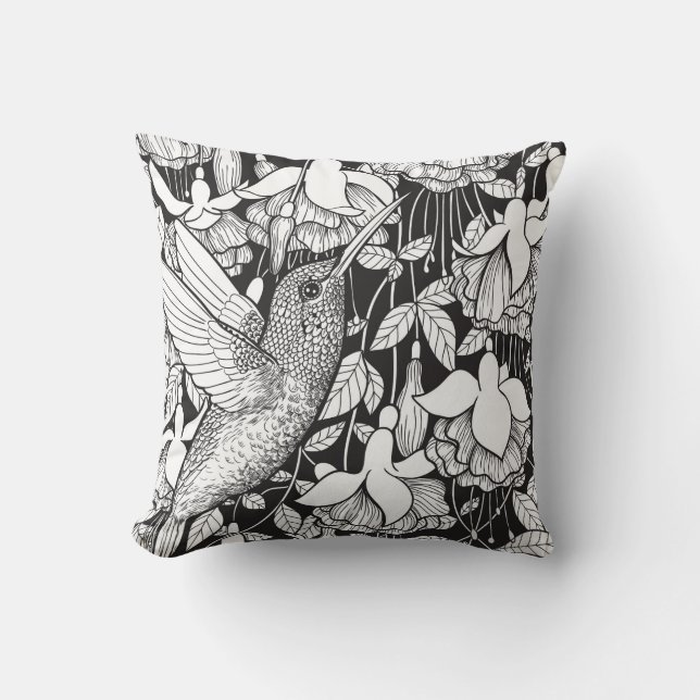 Hummingbird and fuchsia cushion (Front)