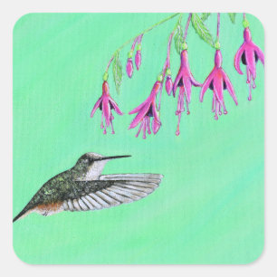 Hummingbird and Fuchsia Painting Square Sticker