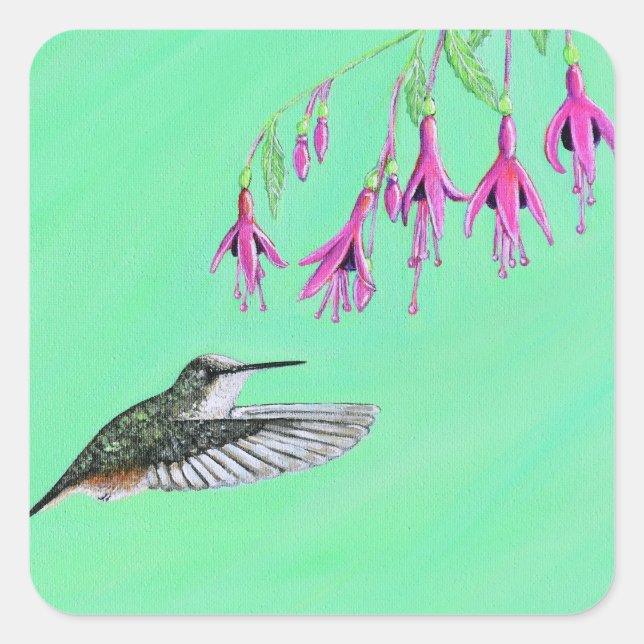 Hummingbird and Fuchsia Painting Square Sticker (Front)