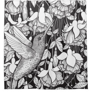 Hummingbird and fuchsia shower curtain