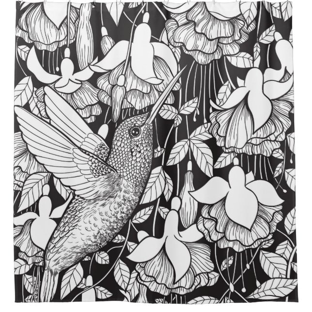 Hummingbird and fuchsia shower curtain (Front)