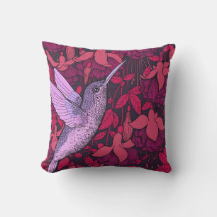 Hummingbird and fuchsia violet cushion