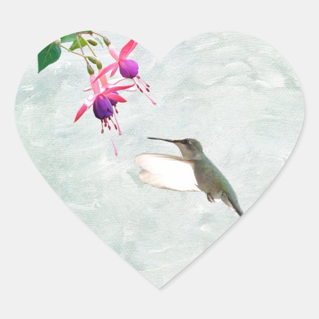 Hummingbird and Fuschia Heart Sticker (Front)