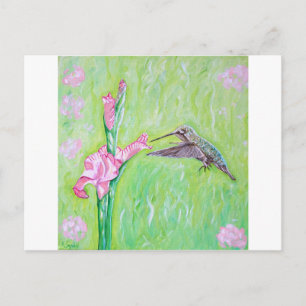 Hummingbird and Gladioli Painting Postcard