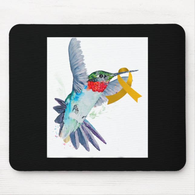 Hummingbird and Gold Ribbon Childhood Cancer Aware Mouse Mat (Front)
