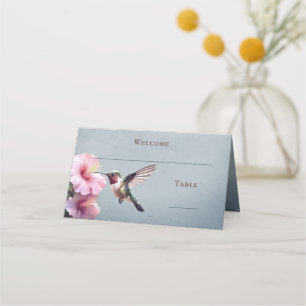 Hummingbird and Hibiscus   Blue Reception Place Card
