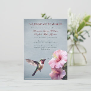 Hummingbird and Hibiscus Blue Rehearsal Dinner Invitation
