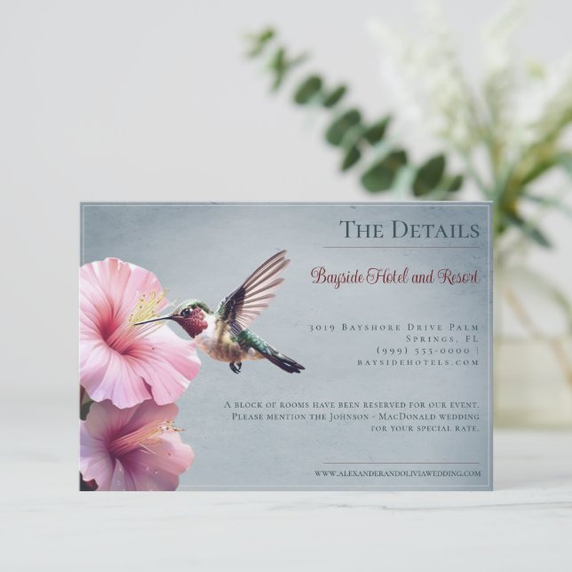 Hummingbird and Hibiscus | Blue Wedding Enclosure Card (Standing Front)