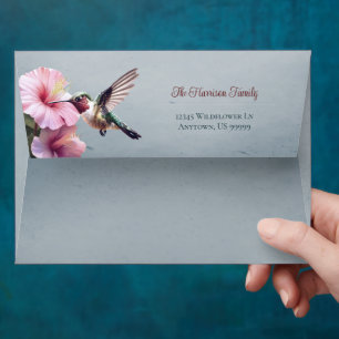 Hummingbird and Hibiscus Blue Wedding Envelope
