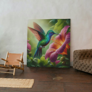 Hummingbird and hibiscus canvas print