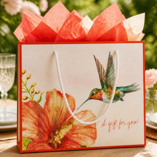 Hummingbird and Hibiscus Flower Large Gift Bag