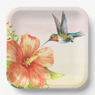Hummingbird and Hibiscus Flower  Paper Plate