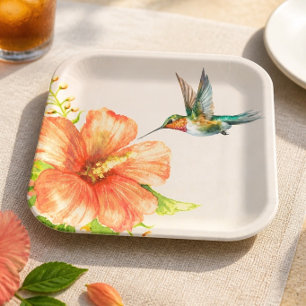 Hummingbird and Hibiscus Flower  Paper Plate