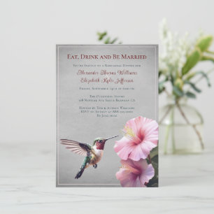 Hummingbird and Hibiscus Grey Rehearsal Dinner Invitation