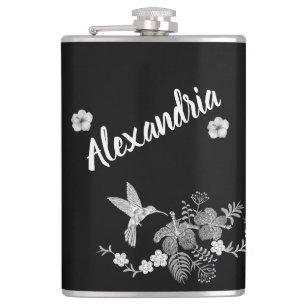 Hummingbird and Hibiscus Hip Flask