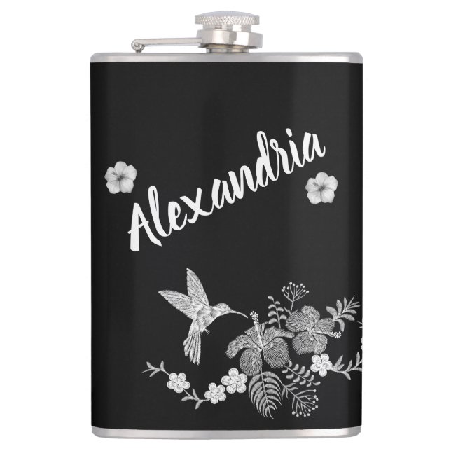 Hummingbird and Hibiscus Hip Flask (Front)