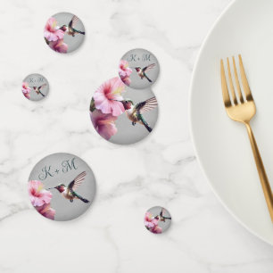 Hummingbird and Hibiscus Monogram Wedding   Grey Confetti
