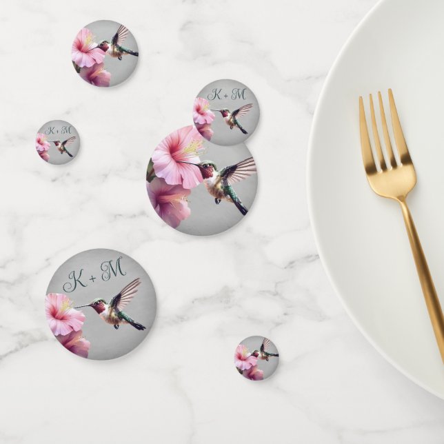 Hummingbird and Hibiscus Monogram Wedding | Grey Confetti (Group)