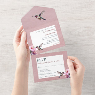 Hummingbird and Hibiscus   Pink Wedding All In One Invitation