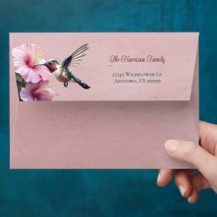 Hummingbird and Hibiscus   Pink Wedding Envelope