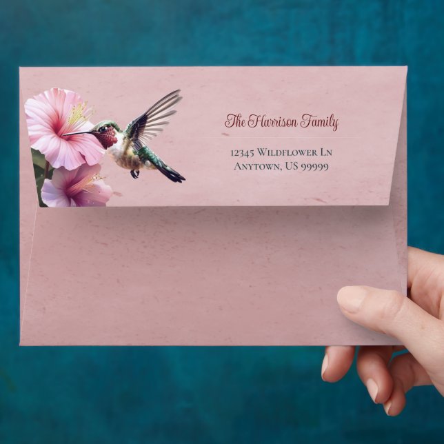 Hummingbird and Hibiscus | Pink Wedding Envelope (Hand)