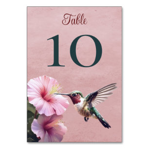 Hummingbird and Hibiscus   Pink Wedding  Table Number