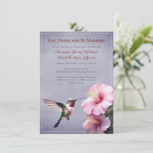 Hummingbird and Hibiscus   Purple Rehearsal Dinner Invitation