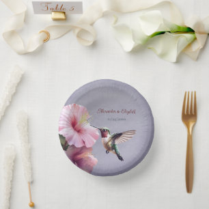 Hummingbird and Hibiscus   Purple Wedding Paper Plate