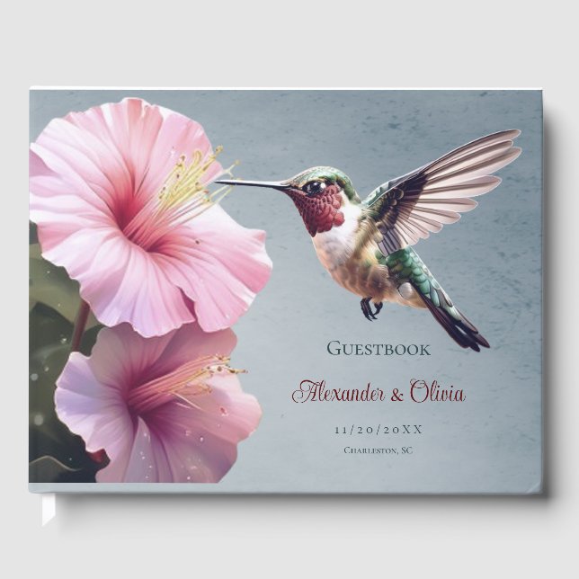 Hummingbird and Hibiscus Wedding | Blue Guest Book (Front)